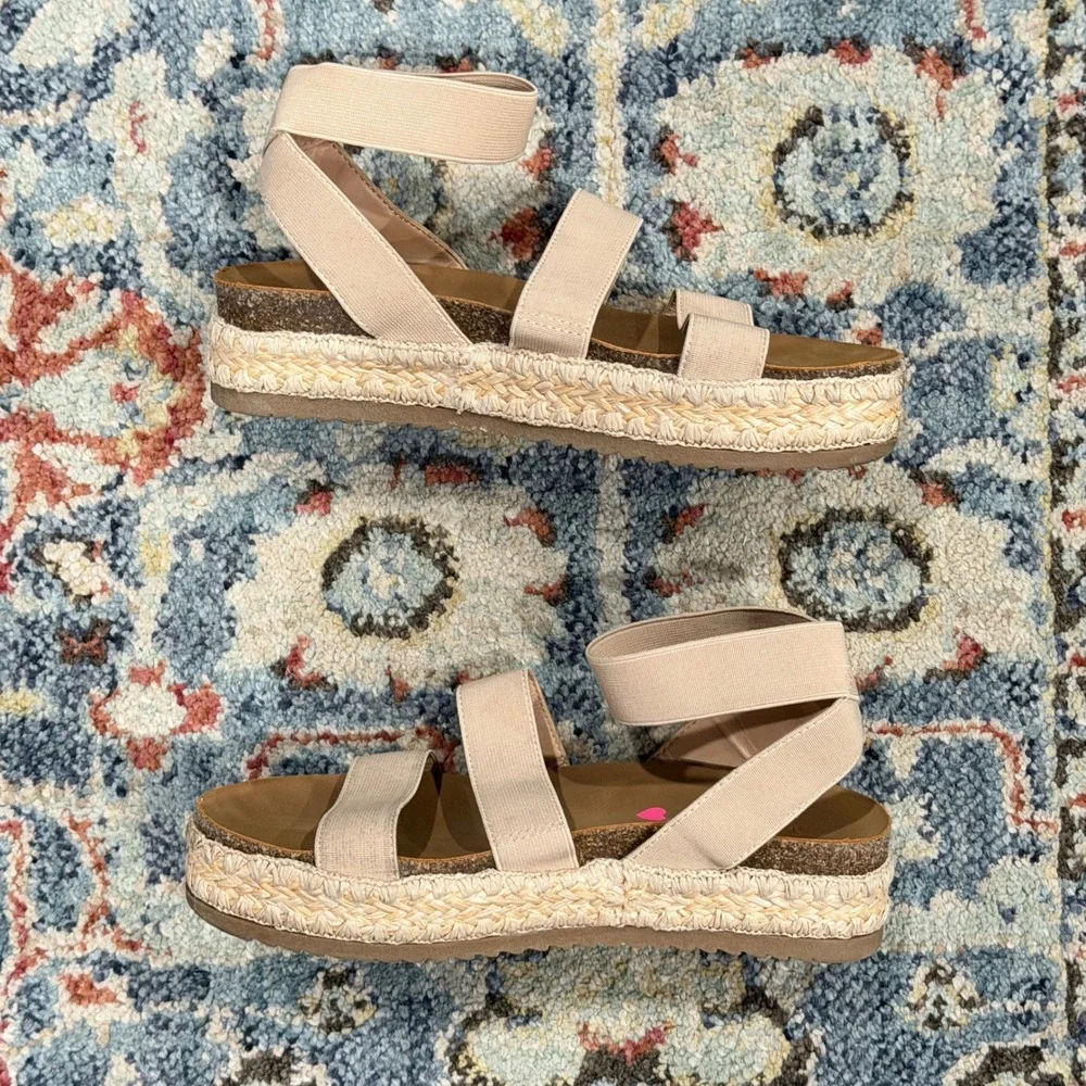 Steve Madden Bandi Sandals Girls 3 Tan Elastic Espadrille Platform